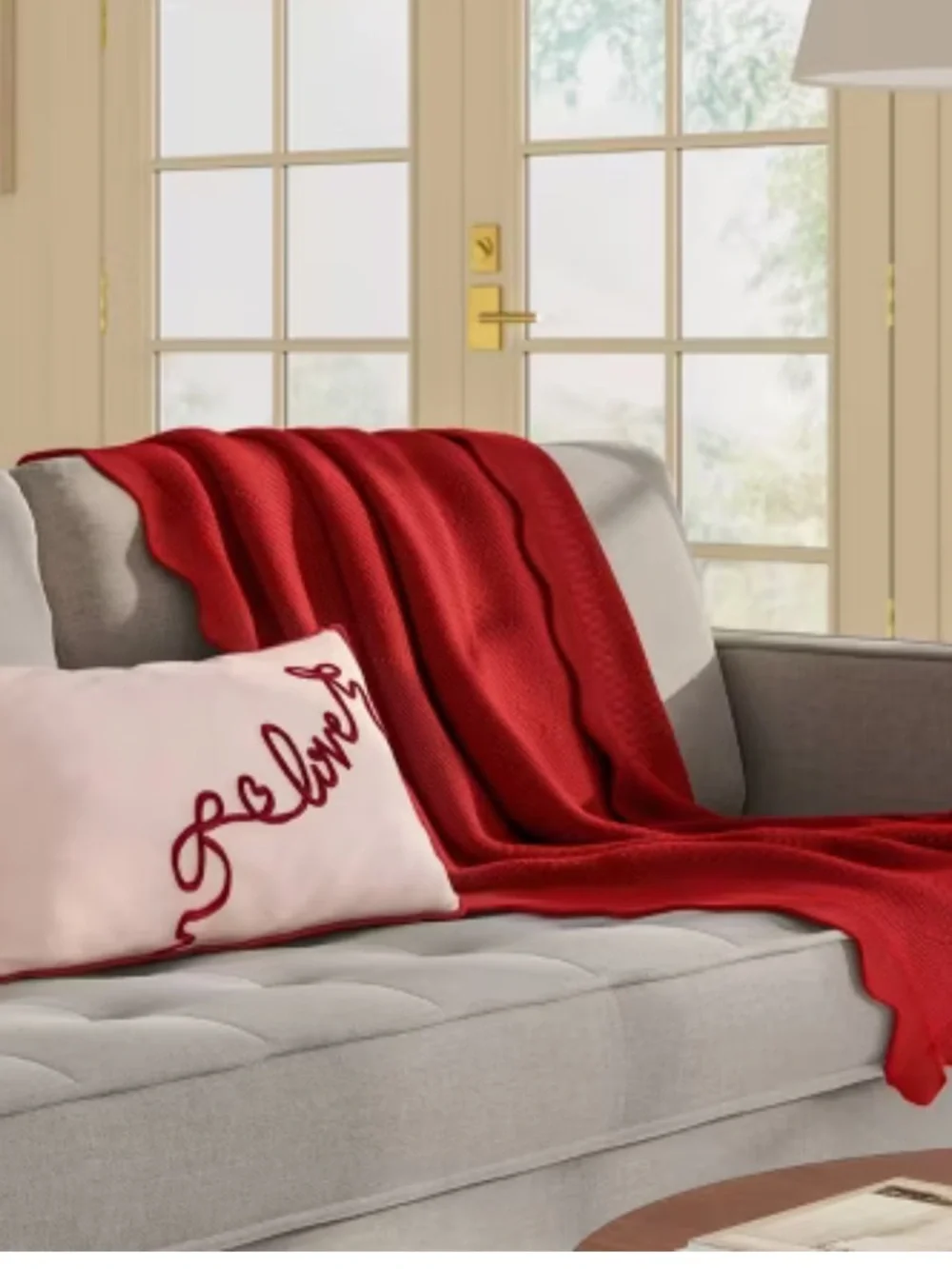 Set of 2 Target Threshold Pink Pillows with Red Embroidered Love Script